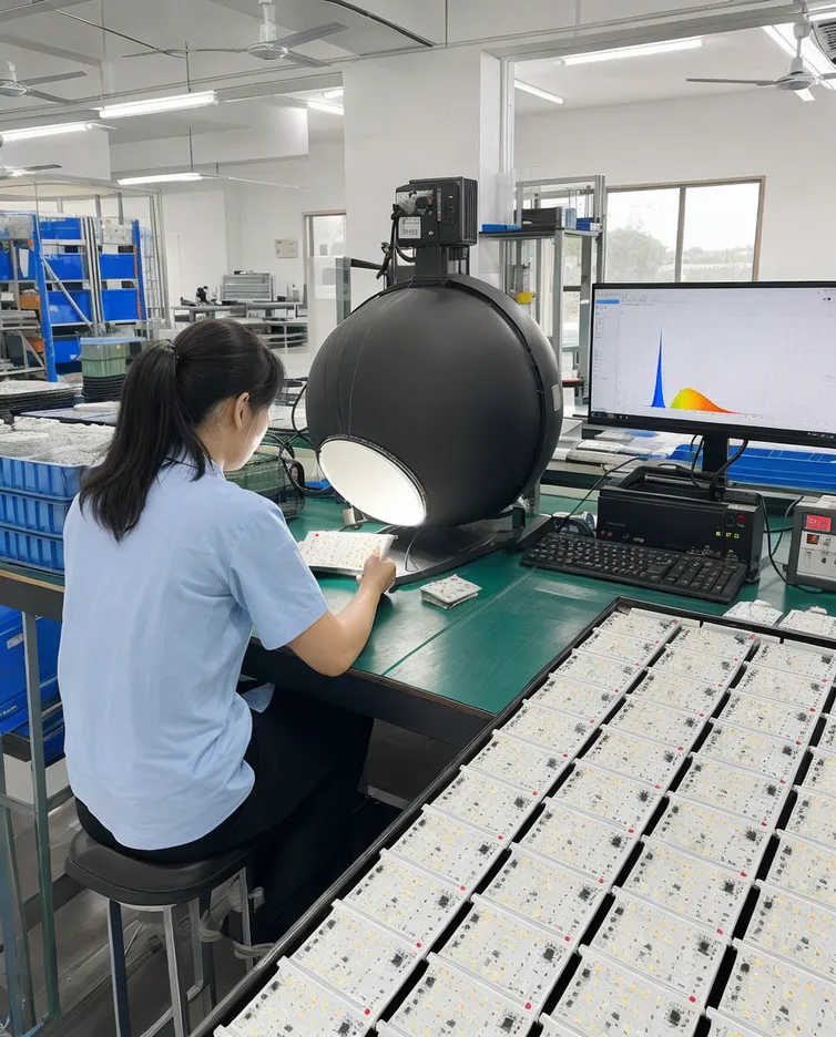 CCT lumen binning at LED module assembly stage ensuring phase-to-phase consistency