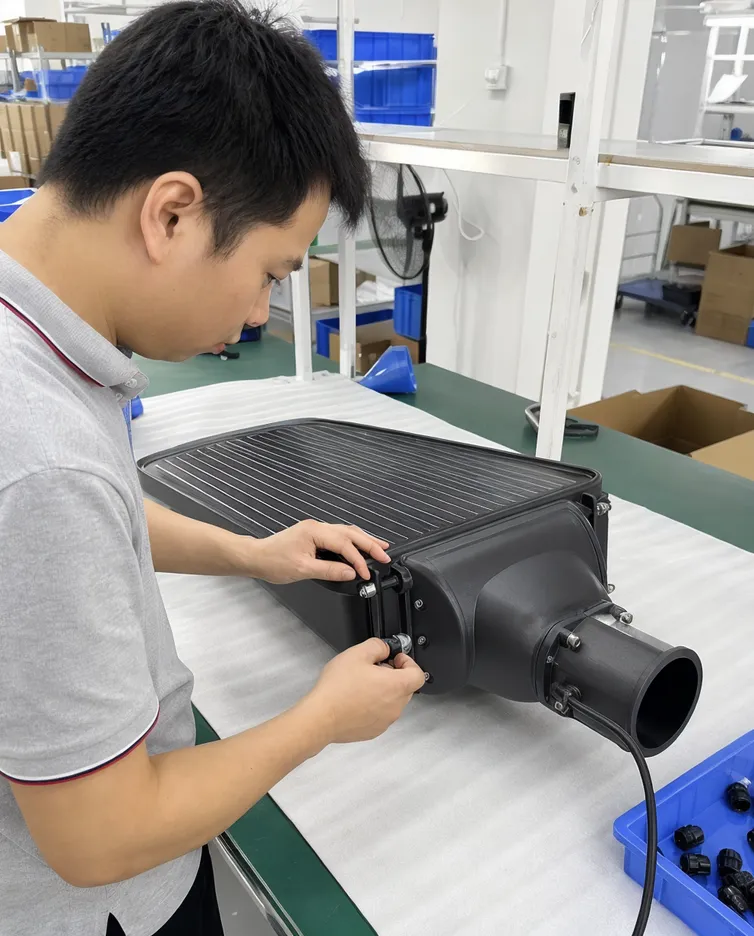 IP67 waterproof inspection checking cable entry points and gasket compression on solar park fixture