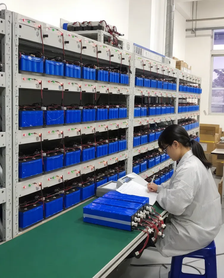 LiFePO4 battery cell matching and aging rack cycle testing for solar park lighting