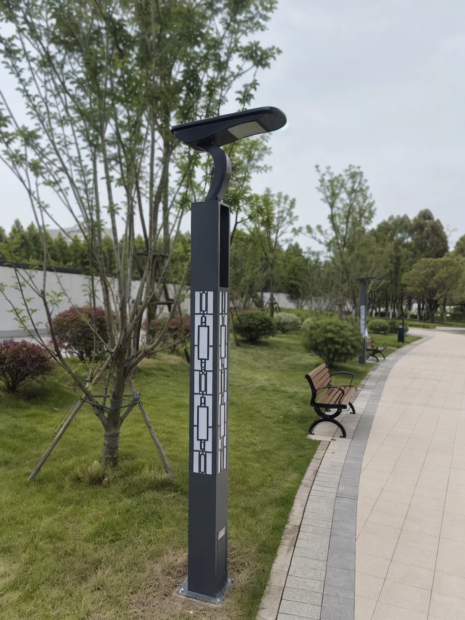 JXSOL solar park lighting fixture installed on a pedestrian pathway in a landscaped public park