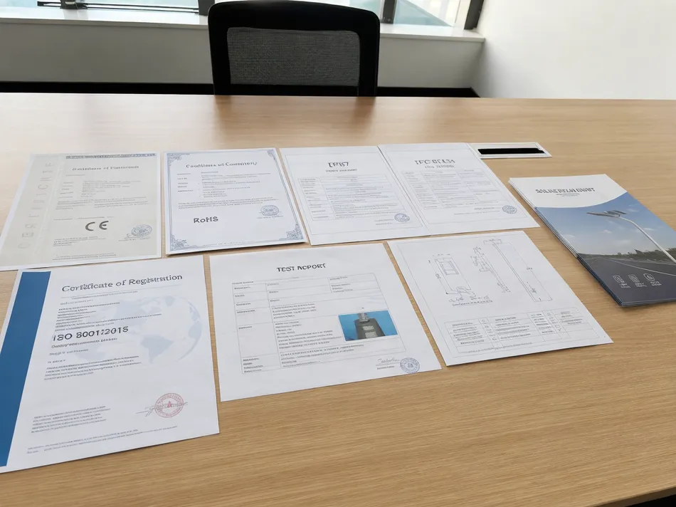JXSOL solar road light CE, RoHS, IP67, and IEC 62124 certification documents and test reports
