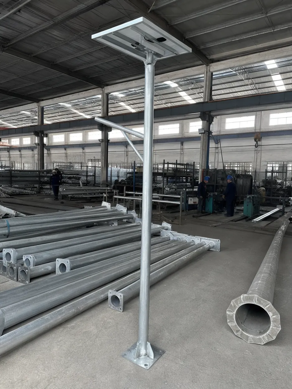 Solar street lighting pole with fixture arm for road and park lighting projects
