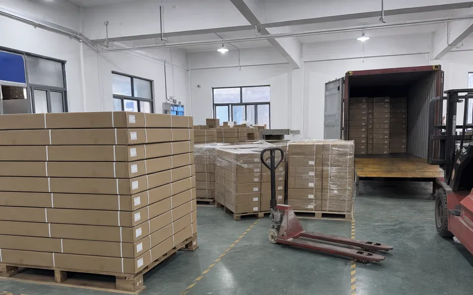 Solar street light cartons organized and labeled for container loading