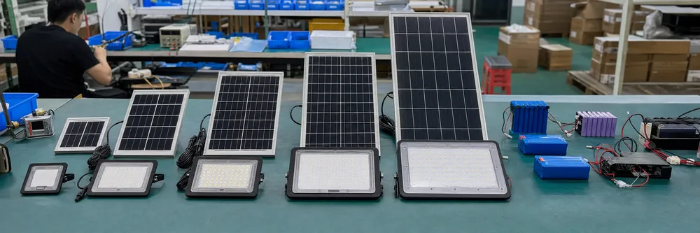 Solar wall light configuration variables including panel wattage, battery chemistry, and lumen output options for B2B procurement