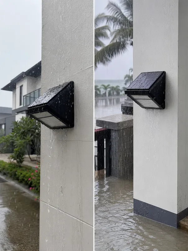 IP65 vs IP67 waterproof rating comparison for solar wall lights in wet climate installations