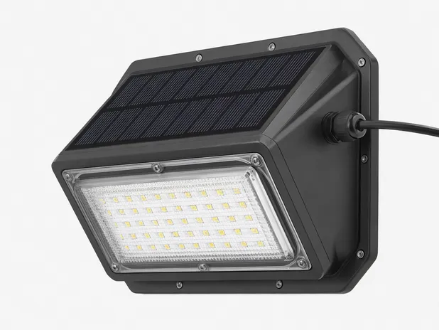 Waterproof solar wall light showing sealed IP67 housing and integrated monocrystalline panel